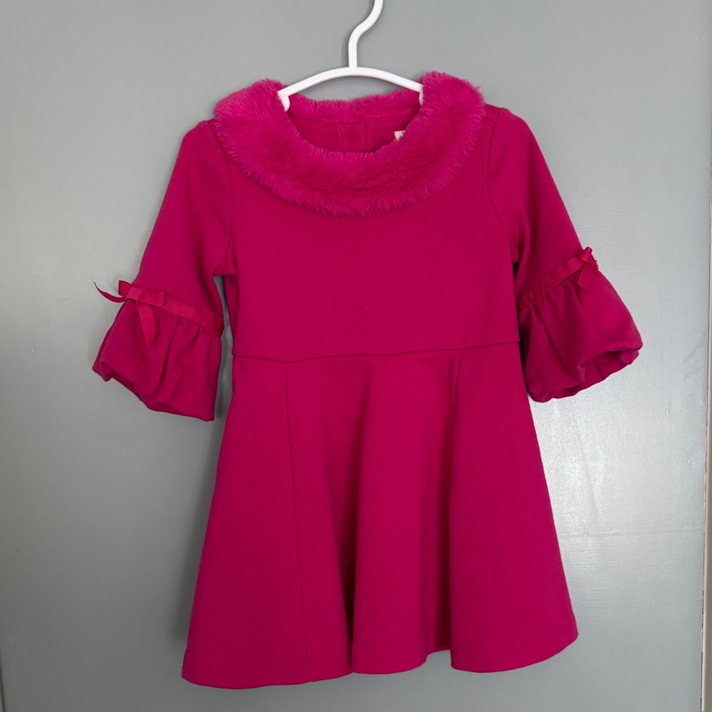 Janie and Jack Vibrant Pink Dress with Faux Fur Trim